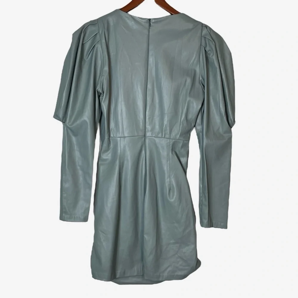 NWT ZARA Faux Leather Mini Dress Puff Sleeve Zip Wrist Green Blogger Fave - Picture 4 of 13